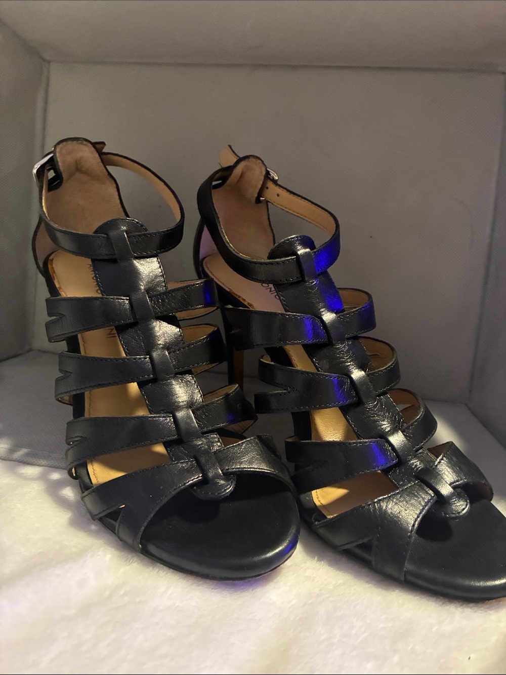 Black Strappy Gladiator High Heel Sandals - Women